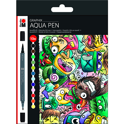 Marabu Aqua Pen Graphix Filzstift Schwarz, Blau, Braun, Grün, Limette, Orange, Pink, Rot 12 Stück(e)