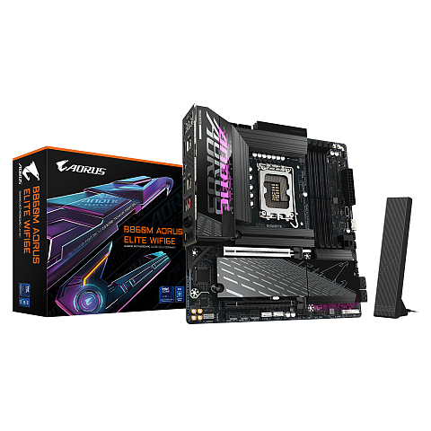 GIGABYTE B860M AORUS ELITE WIFI6E Mainboard - Intel Core Ultra CPUs, 12+1+2+1 Phasen VRM, bis zu 9200MHz DDR5, 1xPCIe 5.0 + 2xPCIe 4.0 M.2, 2,5 GbE LAN, WIFI 6E, Thunderbolt