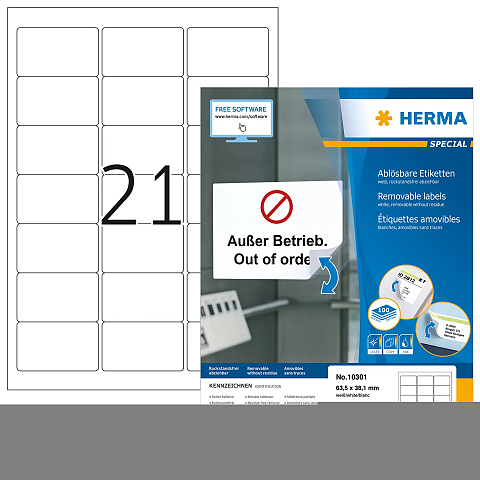 HERMA Repositionierbare Adressetiketten A4 63.5x38.1 mm weiß Movables Papier matt 2100 St.