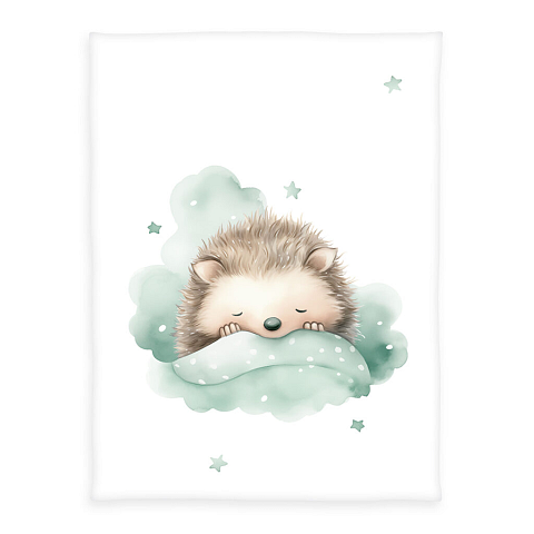 HERDING Kleiner Igel Überwurfdecke 75 x 100 cm Polyester Braun, Grün, Weiß