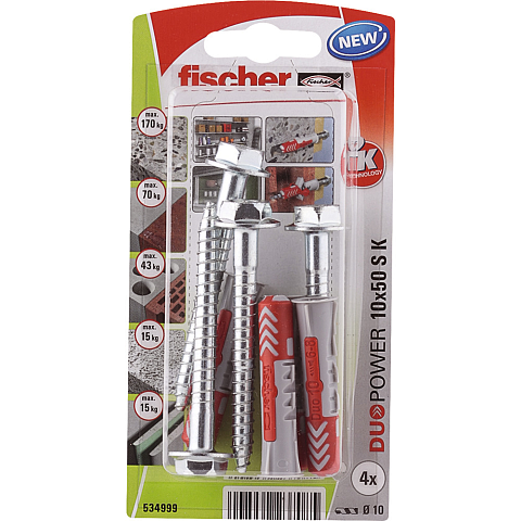 Fischer DUOPOWER 10 x 50 S Dübel 4 Stück(e) Metall, Kunststoff Rund