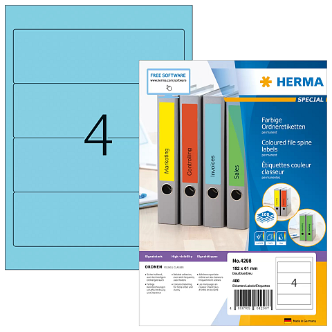 HERMA Ordneretiketten A4 192x61 mm blau Papier matt blickdicht 400 St.