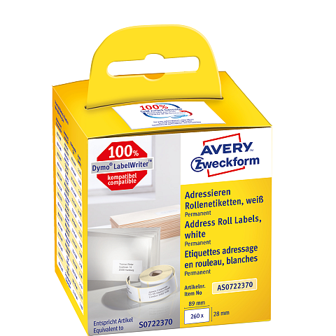 Avery AS0722370 selbstklebendes Etikett Rechteck Permanent Weiß 260 Stück(e)