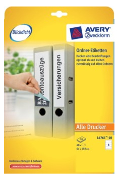Avery Ordner-Etiketten L4761-10 breit 61x192mm weiß 40 Stück