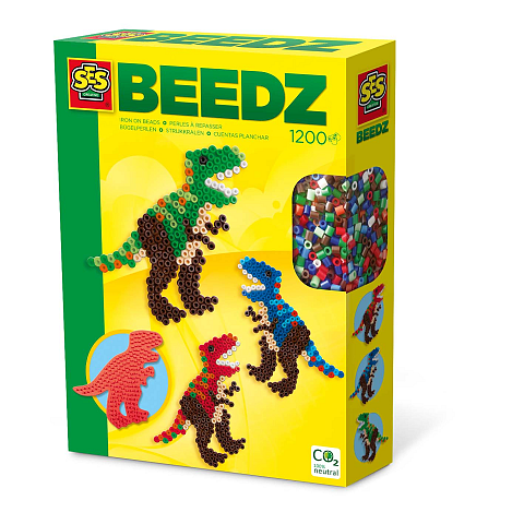 SES Creative 06117 Bügelperlen-Set T-Rex, 1200 Perlen mit Dinosaurier-Motiv für Kinder