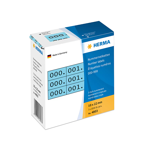 HERMA Nummernetiketten dreifach selbstklebend 10x22 mm blau/schwarz