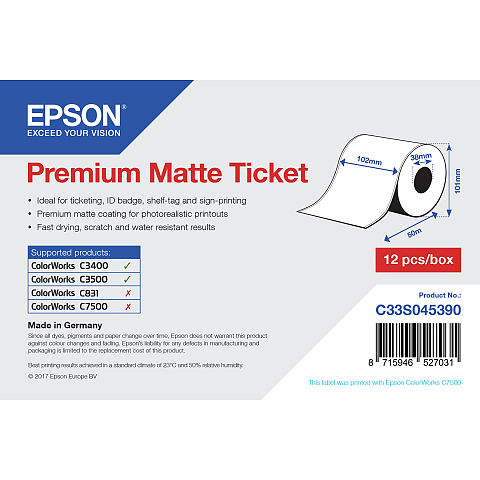 Epson Premium Matte Ticket Roll, 102 mm x 50 m