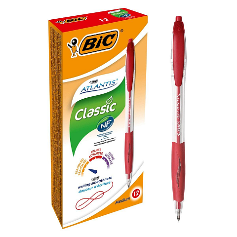 BIC Atlantis Classic Rot Kugelschreiber mit Druckeinzugsmechanik Medium 12 Stück(e)