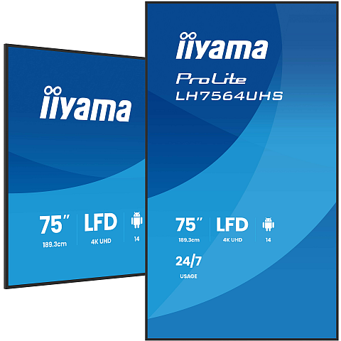 iiyama LH7564UHS-B1AG Signage-Display Digital Signage Flachbildschirm 190,5 cm (75") WLAN 500 cd/m² 4K Ultra HD Schwarz Eingebauter Prozessor Android 24/7