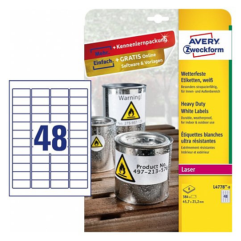 Avery L4778-8 Druckeretikett Weiß Selbstklebendes Druckeretikett