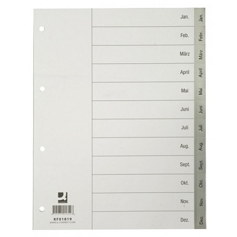 Connect KF01819 Trennblatt Polypropylen (PP) Grau 12 Stück(e)