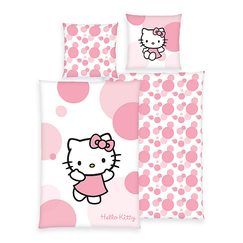 HERDING Hello Kitty Bettwäsche-Set ‘Pink Dots’ – 140×200 cm, Renforcé