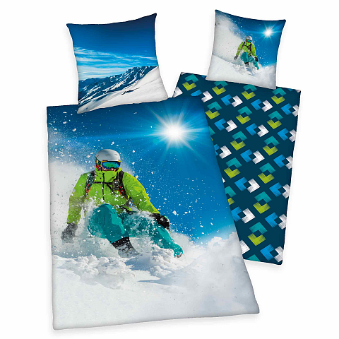 HERDING Young Collection Bettwäsche-Set 'Skifahrer' - 80-x-80-cm-135-x-200-cm