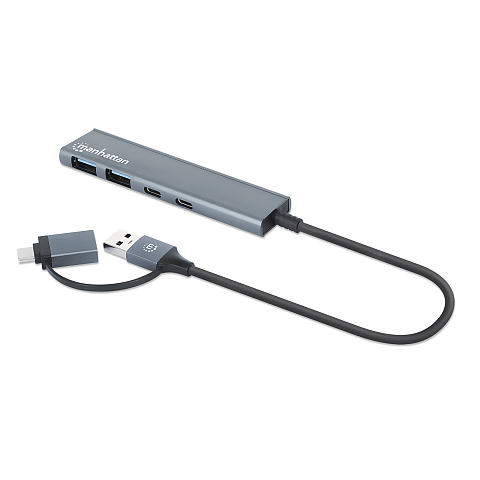 Manhattan 181075 Schnittstellen-Hub USB 3.2 Gen 1 (3.1 Gen 1) Type-A + Type-C 5000 Mbit/s Grau