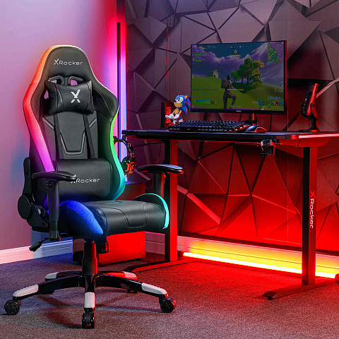 X Rocker 2023028 Videospiel-Stuhl PC-Gamingstuhl Gepolsterter Sitz Schwarz