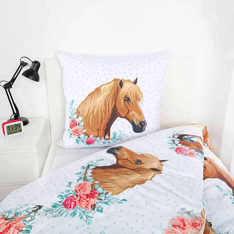 HERDING Young Collection Bettwäsche-Set ‘Pferde Rosen’ – 135×200 cm, Renforcé