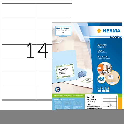 HERMA Etiketten Premium A4 105x42 mm weiß Papier matt 1400 St.