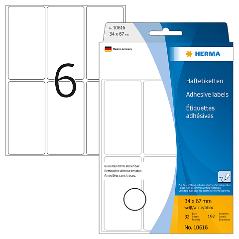 HERMA Vielzwecketiketten 34x67 mm weiß Movables/ablösbar Papier matt 192 St