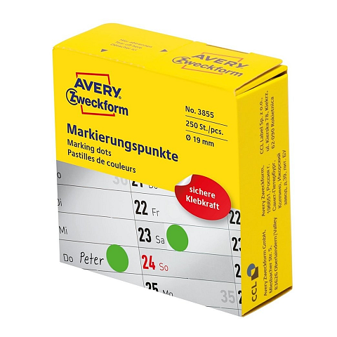 Avery 3855 selbstklebendes Etikett Rund Permanent Grün 250 Stück(e)