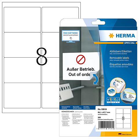 HERMA Repositionierbare Adressetiketten A4 99.1x67.7 mm weiß Movables Papier matt blickdicht 200 St.