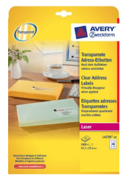 Avery L4770-25 Druckeretikett Transparent