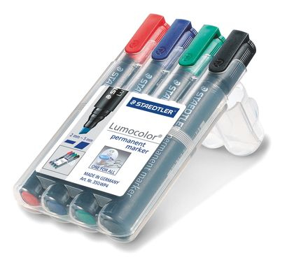 Staedtler Lumocolor 350 WP4 Marker 4 Stück(e) Schwarz, Blau, Grün, Rot