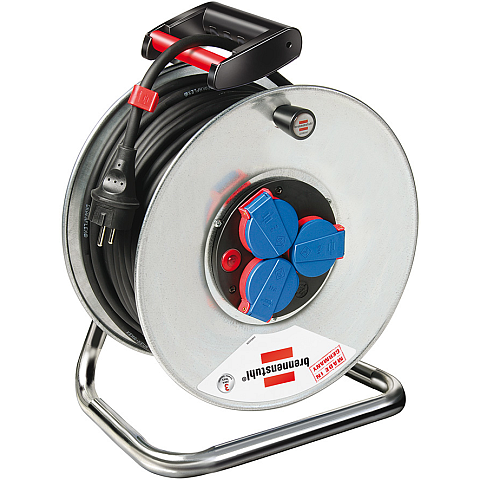 Brennenstuhl 25m H07RN-F 3G2,5 Verlängerungskabel 3 AC-Ausgänge Schwarz, Blau, Rot, Silber