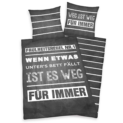 HERDING Young Collection Bettwäsche-Set ‘Faulheitsregel’ – 135×200 cm, Renforcé