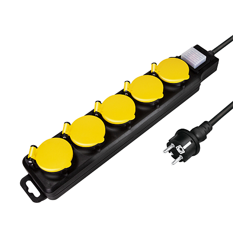 LogiLink LPS255 Verlängerungskabel 1,5 m 5 AC-Ausgänge Draußen Schwarz, Gelb