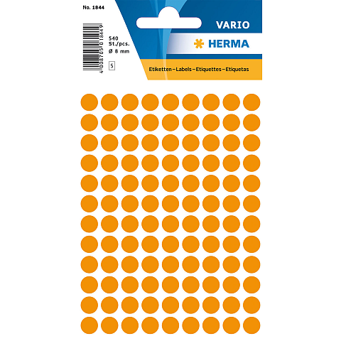 HERMA Vielzwecketiketten Ø 8 mm rund leuchtorange Papier matt 540 St.