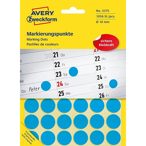 Avery 3375 selbstklebendes Etikett Kreis Permanent Blau 1056 Stück(e)