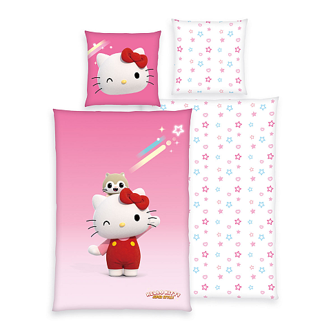 HERDING Hello Kitty Bettwäsche-Set ‘Super Style’ – 135×200 cm, Renforcé