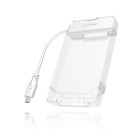 ICY BOX IB-AC703-C, USB 3.2 Gen 1 Type-C zu 2,5" SATA Festplatten (9,5 mm Höhe) Adapter Kabel mit Schutzbox, Zugriff LED, weiß
