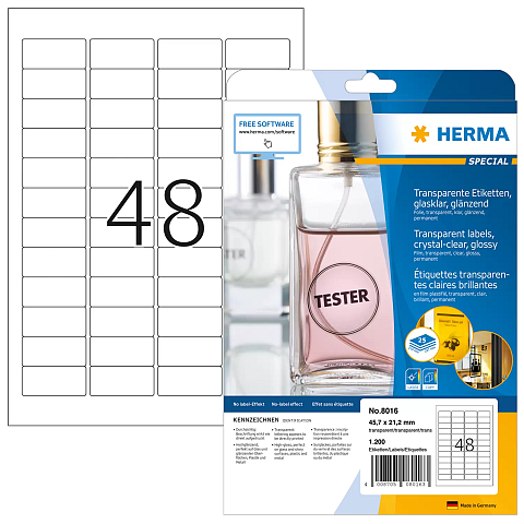 HERMA Etiketten transparent glasklar A4 45.7x21.2 mm transparent klar Folie glänzend 1200 St.