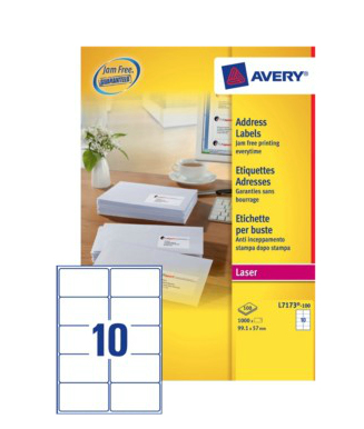 Avery L7173-100 Adressaufkleber Selbstklebeeticket Weiß