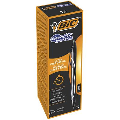 BIC Gel-ocity Quick Dry Schwarz Clip-on-Einziehkugelschreiber Medium 12 Stück(e)