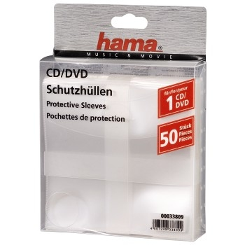 Hama CD/DVD Protective Sleeves, Pack of 50 50 Disks Transparent