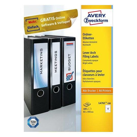 Avery L4761-100 selbstklebendes Etikett Abgerundetes Rechteck Permanent Weiß 400 Stück(e)