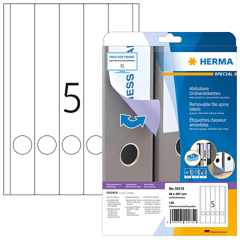 HERMA Ablösbare Ordneretiketten A4 38x297 mm weiß Movables/ablösbar Papier matt blickdicht 125 St.