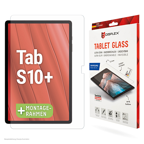 Displex Tablet Glass (9H) für Samsung Galaxy Tab S10+, Eco-Montagerahmen L-Form, unzerbrechlich