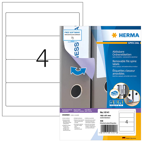 HERMA Ablösbare Ordneretiketten A4 192x61 mm weiß Movables/ablösbar Papier matt blickdicht 400 St.