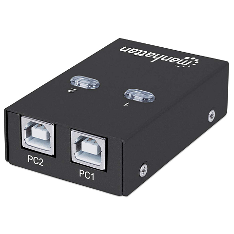 Manhattan 2-Port USB 2.0-Umschalter, 1 x USB-A-Port auf 2 x USB-B-Port, Auto-Sensing, Umschalten per Tastaturkürzel oder per Tastendruck am Gerät