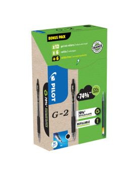 Pilot G-2 GREEN PACK Medium Ausziehbarer Gelschreiber Schwarz 12 Stück(e)