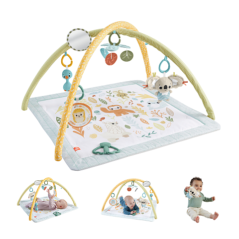 Fisher-Price Sensimals Simply Senses sensorische Erlebnisdecke Spielmatte für Babys mit 6 sensorischen Spielzeugen