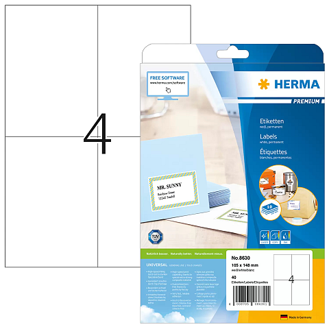 HERMA Etiketten Premium A4 105x148 mm weiß Papier matt 40 St.