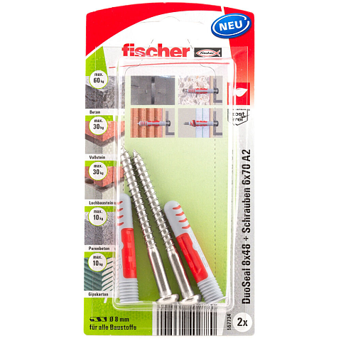 Fischer DuoSeal 8 Stück(e) Schrauben- & Dübelsatz 70 mm