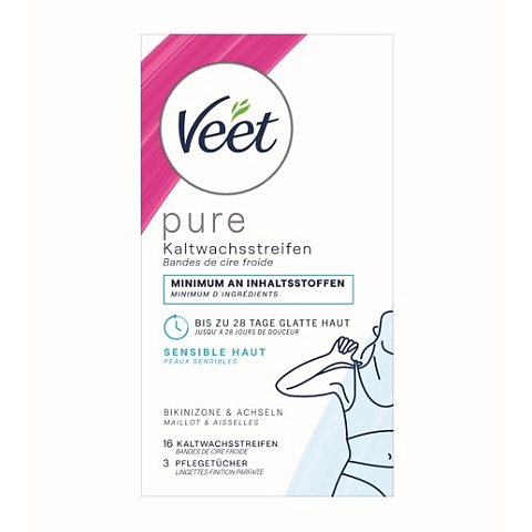 Veet PURE Kaltwachsstreifen Bikini & Achseln sensible Haut 16 Stück