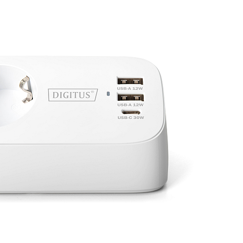Digitus 3-fach Office-Steckdosenleiste mit 2x USB-A und 1x USB-C Anschlüssen, Weiß