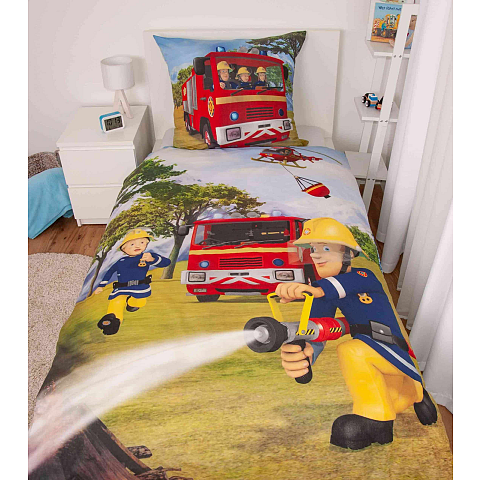 HERDING Feuerwehrmann Sam Bettwäsche-Set 'Sam' - 80-x-80-cm-135-x-200-cm