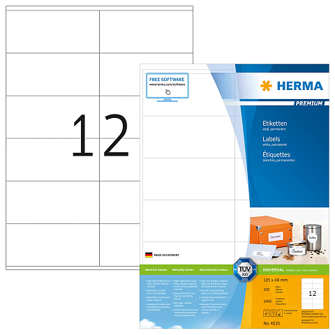 HERMA Etiketten Premium A4 105x48 mm weiß Papier matt 2400 St.